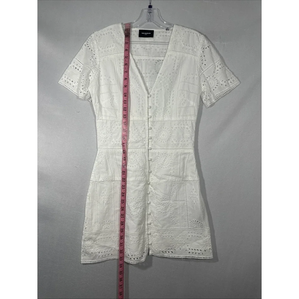NWT The Kooples [ Size 1 ] Flower Embroidery Button Down Short Dress White #6971